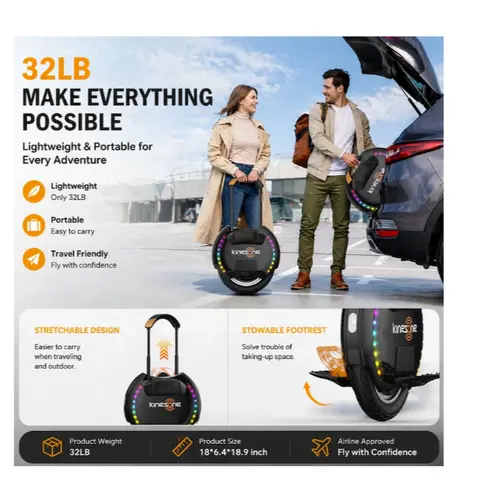 Monociclu electric KingSong KS-14D Pro, Autonomie 40km, Motor 800W, Roata 14inch, viteza 30km/h (Negru)