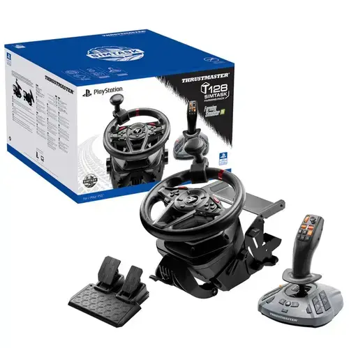 Volan cu pedale si schimbator Thrustmaster T128 SimTask Farming, Compatibil PC, PlayStation 4, PlayStation 5 (Negru)