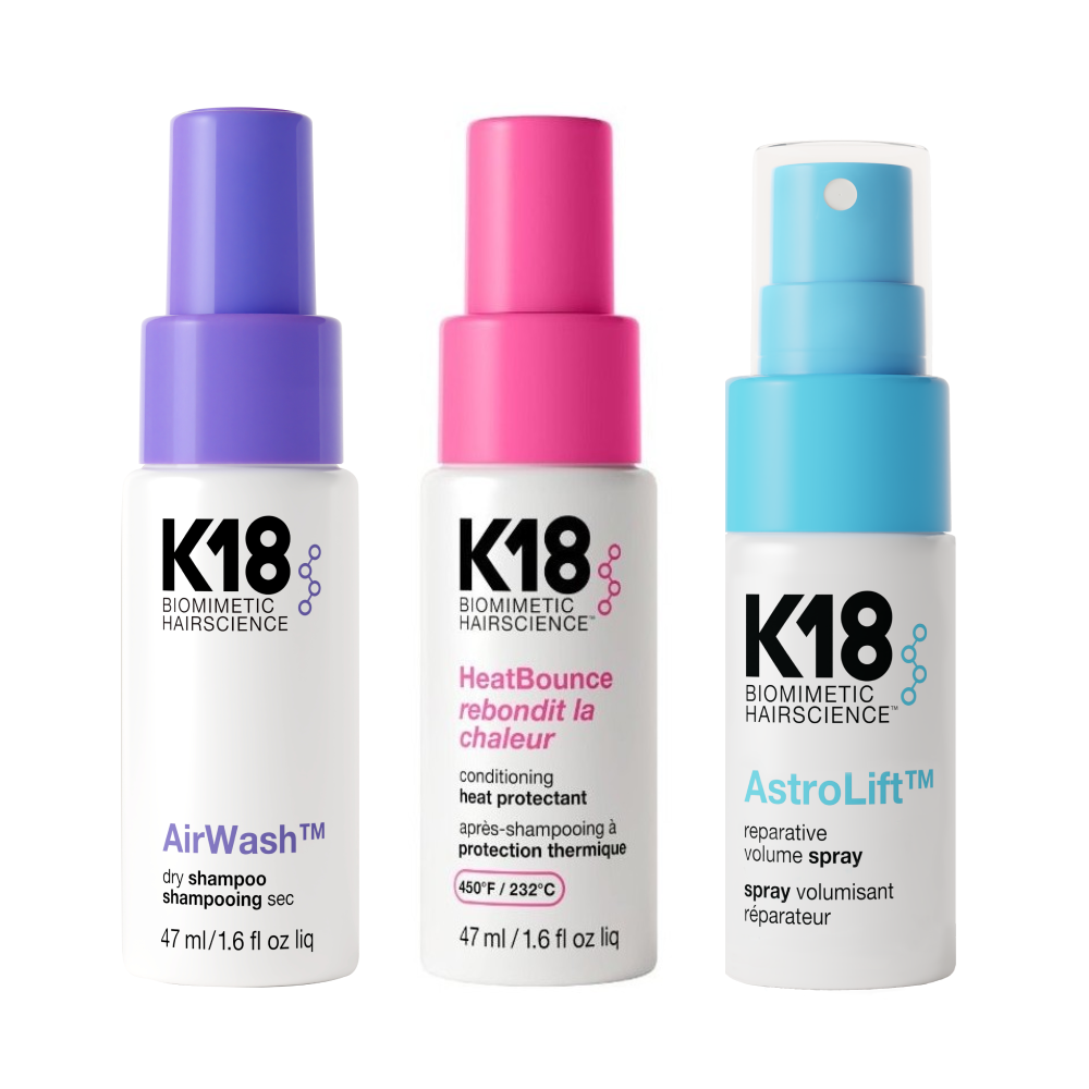 Set volum si reparare par K18 AirWash Dry Shampoo + HeatBounce Leave-in + AstroLift Volume Spray 3x47ml