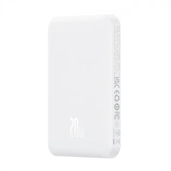 Baterie Externa Wireless Baseus Magnetic Mini, 5000mAh, 20W, PD + FQI, 1 x QI - 1 x USB-C, Alba P10022107223-00