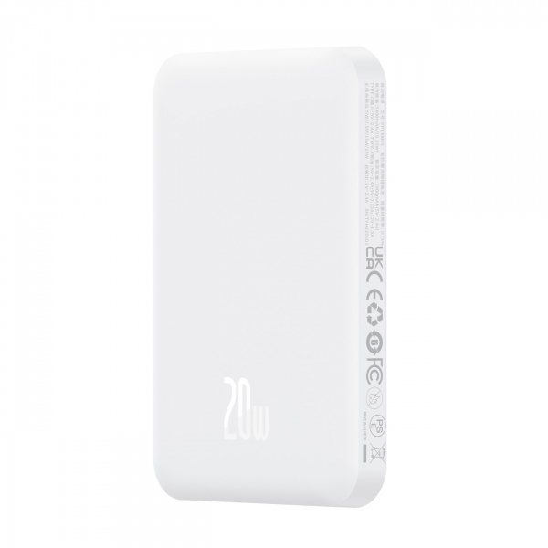 Baterie Externa Wireless Baseus Magnetic Mini, 5000mAh, 20W, PD + FQI, 1 x QI - 1 x USB-C, Alba P10022107223-00