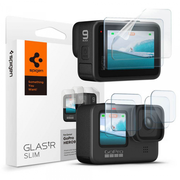 Folie Protectie Ecran si Lentila Spigen GlastR Slim pentru GoPro Hero 12 / 9 / 10 / 11, Sticla Securizata, Set 6 bucati AGL03045