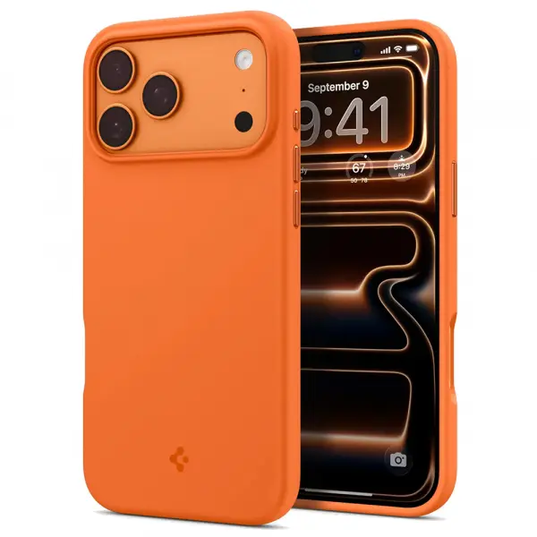 Husa MagSafe pentru Apple iPhone 17 Pro Max, Spigen, Silicone Fit, Portocalie