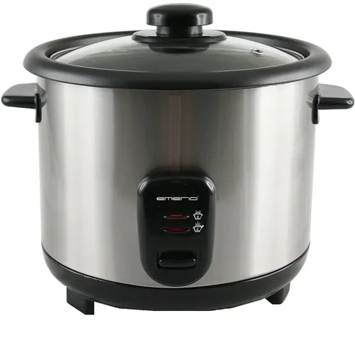 Fierbator de orez Emerio RCE-110118.5, 1,5 l, 500 W, functie de mentinere la cald, acoperire antiaderenta, capac de sticla, inox