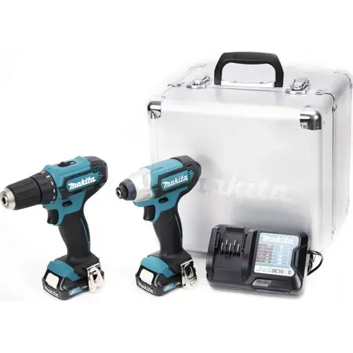 Set de scule Makita CLX224X Masina de gaurit si insurubat 30 Nm, masina de insurubat cu impact, 110 Nm, 2 acumulatori Li-Ion 1.5 Ah, 12 V, incarcator, valiza aluminiu
