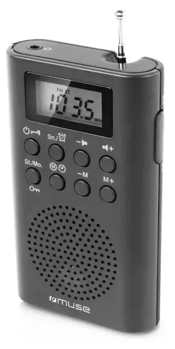 Radio cu ceas de buzunar Muse M-03 R, FM, antena telescopica (Negru)
