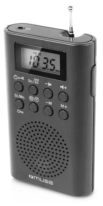 Radio cu ceas de buzunar Muse M-03 R, FM, antena telescopica (Negru)