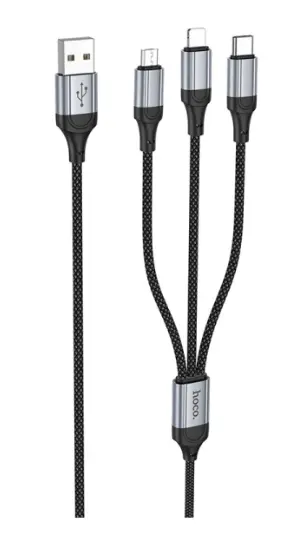 Cablu Incarcare USB-A - Lightning / microUSB / USB-C HOCO X102, 18W, 1m, Negru