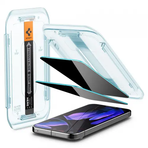 Folie de protectie Ecran Privacy Spigen EZ FIT pentru Google Pixel 9 / Pixel 9 Pro, Sticla Securizata, Full Glue, Set 2 bucati