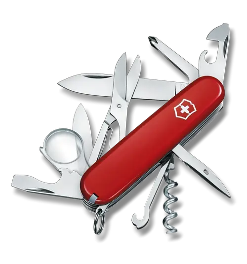 Briceag multifunctional Victorinox EXPLORER, 16 functii, include lupa si surubelnita Philips (Rosu)