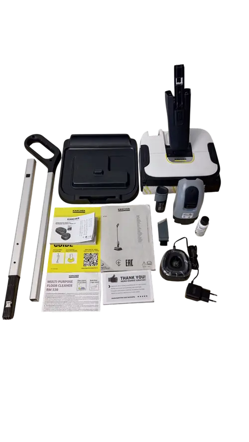 Mop Electric Karcher FC 2-4 Battery Set Cordless, 1.056-200.0, 3,6 - 3,7 - Max. 4,2 V, 200 ml (apa curata), 100 ml (apa murdara), latime rola 18 cm, autonomie 20 min (max), include baterie interschimbabila si incarcator de baterii (Alb/Negru)