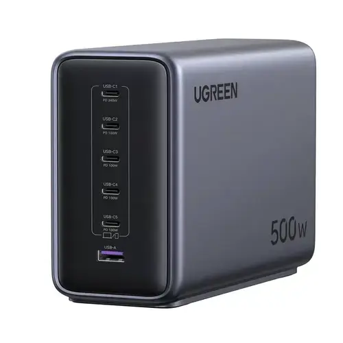 Incarcator retea Ugreen Nexode 500W, 5x USB-C, 1x USB-A, Smart Temperature Control, GaN (Gri)