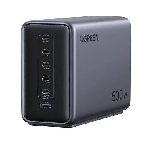 Incarcator retea Ugreen Nexode 500W, 5x USB-C, 1x USB-A, Smart Temperature Control, GaN (Gri)