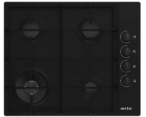 Plita incorporabila Arctic ARGW64125SB, Gaz, 4 Arzatoare, Arzator Wok, Aprindere electrica (Negru)
