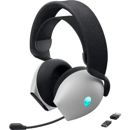 Casti Gaming Wireless Dell AW725H Alienware, Over-Ear, Tri Mode, Bluetooth/2.4GHz/3.5mm, RGB, Microfon, Raza 30m (Alb)