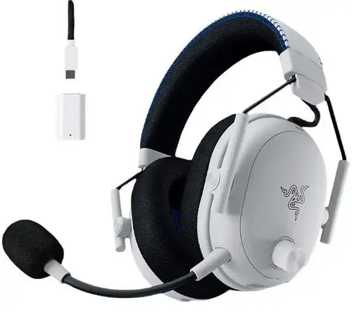 Casti Gaming Wireless Razer Blackshark V3 Pro pentru PlayStation, Over-Ear, 2.4G/Bluetooth/USB/Jack 3.5mm, Hybdrid ANC, TriForce Bio-Cellulose 50mm, Autonomie 70 ore (Alb)