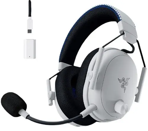 Casti Gaming Wireless Razer Blackshark V3 Pro pentru PlayStation, Over-Ear, 2.4G/Bluetooth/USB/Jack 3.5mm, Hybdrid ANC, TriForce Bio-Cellulose 50mm, Autonomie 70 ore (Alb)