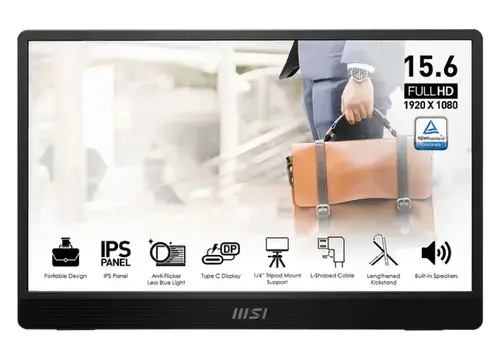 Monitor Portabil IPS LED MSI 15.6inch PRO MP161 E2, Full HD (1920 x 1080), MiniHDMI, Type-C, Boxe (Negru)
