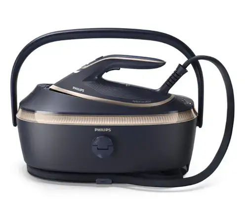 Statie de calcat cu abur Philips Seria 8000 PSG8300/20, tehnologie OptimalTEMP, Abur max 215 g/min, jet de abur 850g, Rezervor de 1.4 l, Talpa SteamGlide Elite, Mod ECO, Oprire automata de siguranta (Albastru)