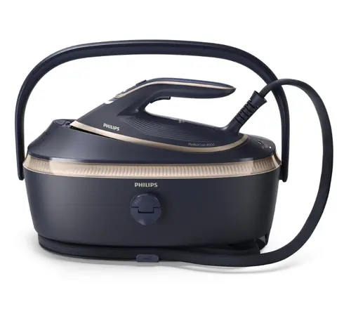 Statie de calcat cu abur Philips Seria 8000 PSG8300/20, tehnologie OptimalTEMP, Abur max 215 g/min, jet de abur 850g, Rezervor de 1.4 l, Talpa SteamGlide Elite, Mod ECO, Oprire automata de siguranta (Albastru)