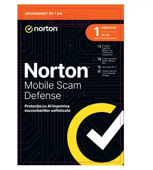 Antivirus Norton Mobile Scam Defense, 1 User, 1 Device, 12 luni, DRMKEY FTP ESD