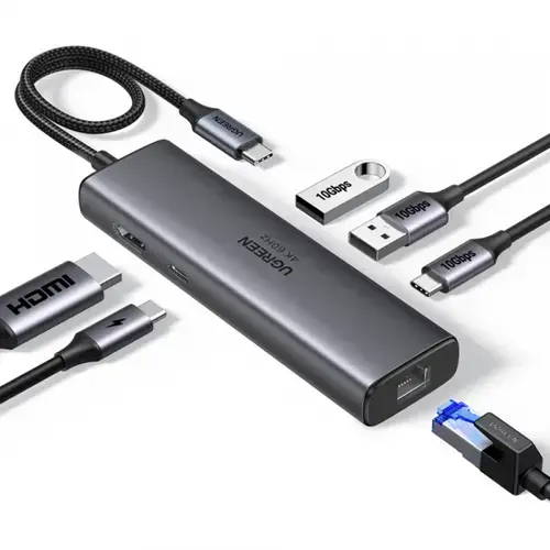 Hub USB-C UGREEN CM512 (45000), 2 x USB-A 3.2 - 2 x USB-C - 1 X HDMI - 1 x RJ45 (Gri)