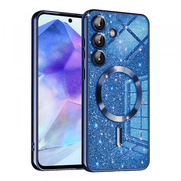 Husa MagSafe pentru Samsung Galaxy A55 5G A556, Techsuit, Luxury Glitter, Albastra Inchis