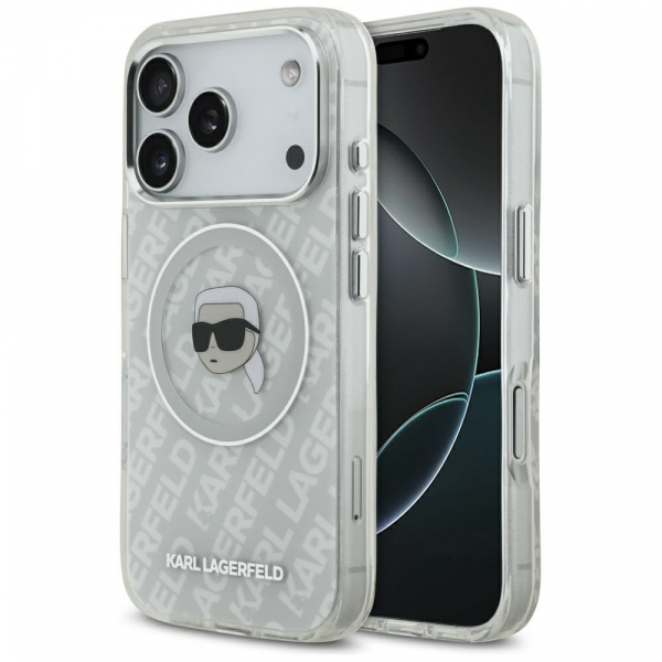 Husa MagSafe pentru Apple iPhone 17 Pro, Karl Lagerfeld, IML Karl`s Head, Gri