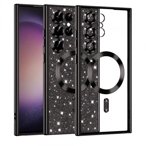 Husa MagSafe pentru Samsung Galaxy S23 Ultra S918, Techsuit, Luxury Glitter, Neagra