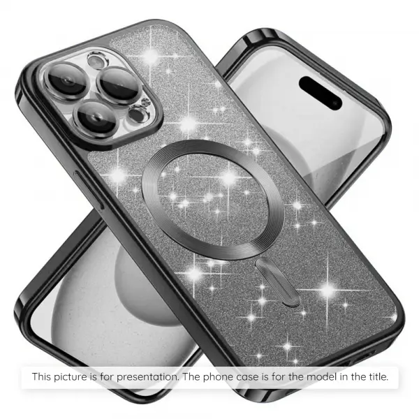 Husa MagSafe pentru Apple iPhone 17, Techsuit, Luxury Glitter, Neagra