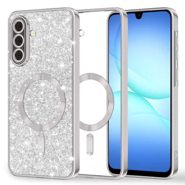 Husa MagSafe pentru Samsung Galaxy A17 4G / A17 5G, Techsuit, Luxury Glitter, Argintie