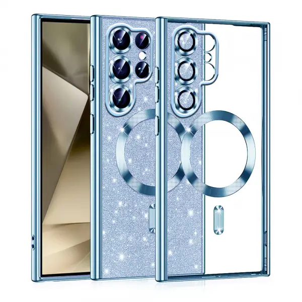 Husa MagSafe pentru Samsung Galaxy S22 Ultra 5G S908, Techsuit, Luxury Glitter, Bleu