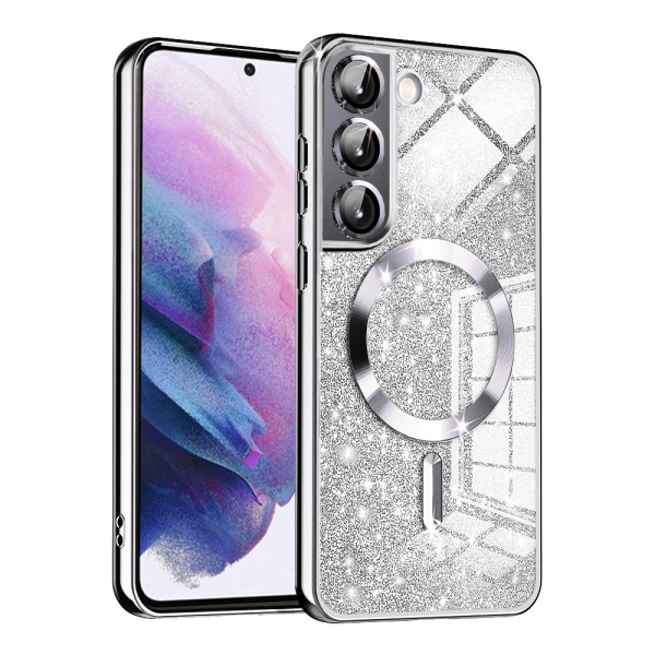 Husa MagSafe pentru Samsung Galaxy S22 5G S901, Techsuit, Luxury Glitter, Argintie