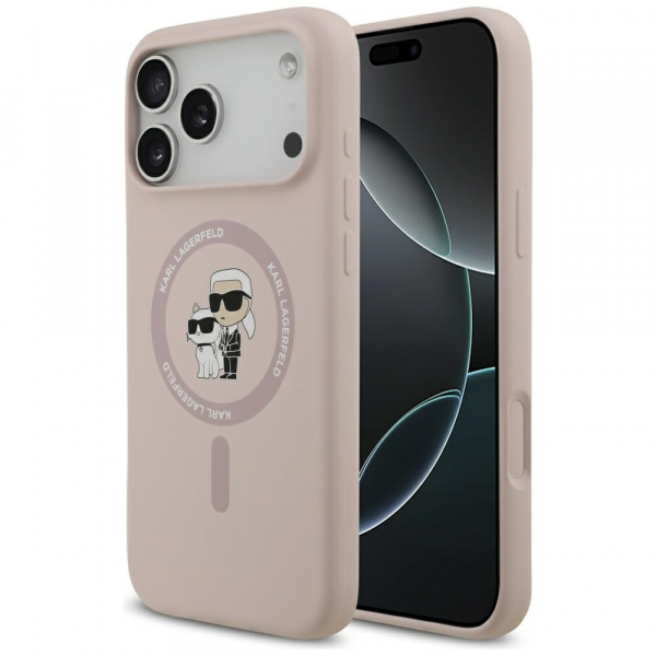 Husa MagSafe pentru Apple iPhone 17 Pro Max, Karl Lagerfeld, Ring Karl & Choupette, Roz