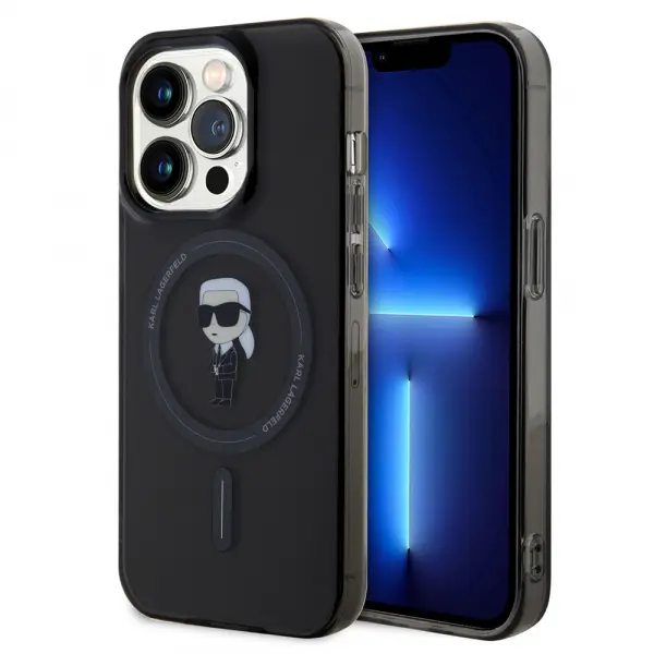 Husa MagSafe pentru Apple iPhone 14 Pro Max, Karl Lagerfeld, IML Ikonik Karl, Neagra