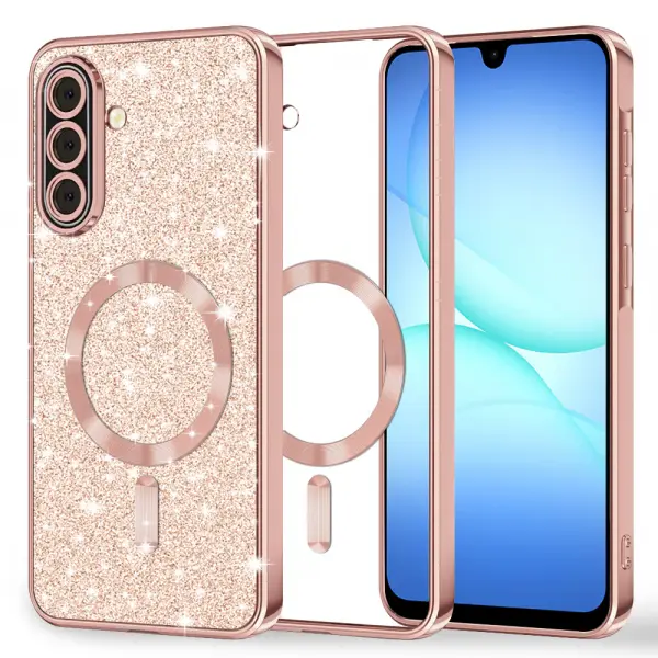 Husa MagSafe pentru Samsung Galaxy A17 4G / A17 5G, Techsuit, Luxury Glitter, Roz