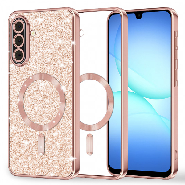 Husa MagSafe pentru Samsung Galaxy A17 4G / A17 5G, Techsuit, Luxury Glitter, Roz