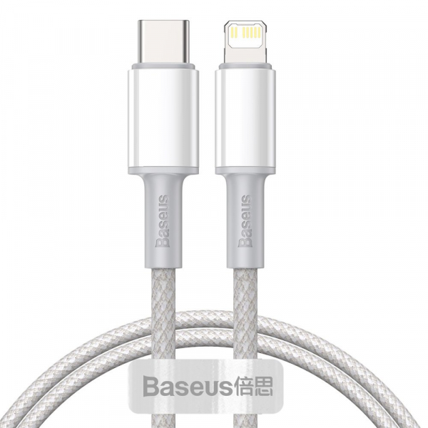 Cablu Date si Incarcare USB-C - Lightning Baseus High Density Braided, 20W, 1m, Alb CATLGD-02