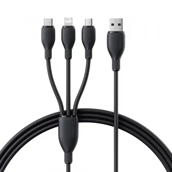 Cablu Incarcare USB-A - Lightning / microUSB / USB-C Baseus Ultra Fast 3in1, 18W, 1.3m, Negru P10376303121-00