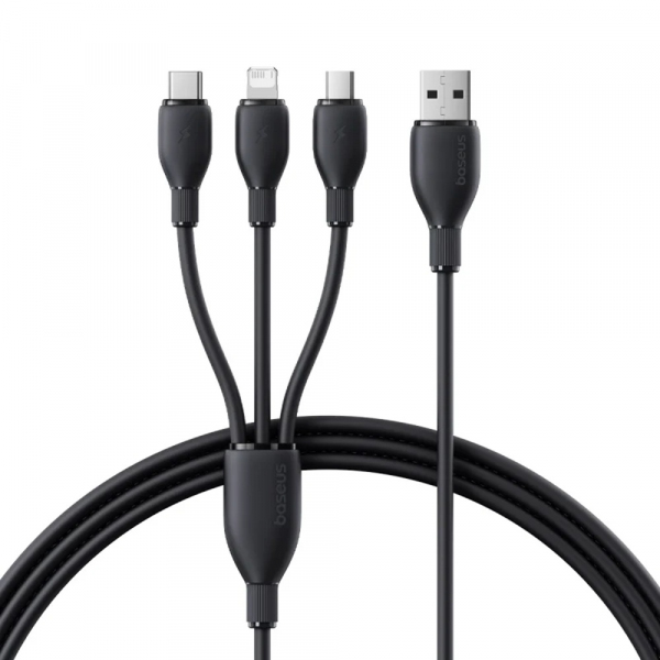 Cablu Incarcare USB-A - Lightning / microUSB / USB-C Baseus Ultra Fast 3in1, 18W, 1.3m, Negru P10376303121-00
