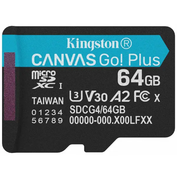 Card Memorie microSDXC Kingston Canvas Go Plus Android A2, 64Gb, Clasa 10 / UHS-1 U3 SDCG4/64GBSP