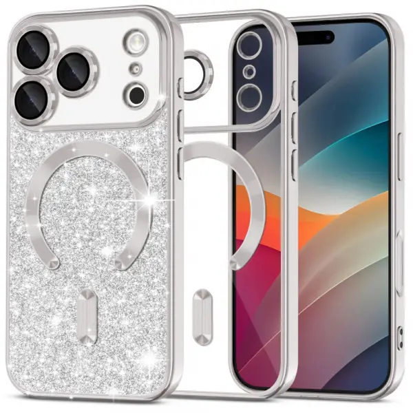 Husa MagSafe pentru Apple iPhone 17 Pro Max, Techsuit, Luxury Glitter, Argintie