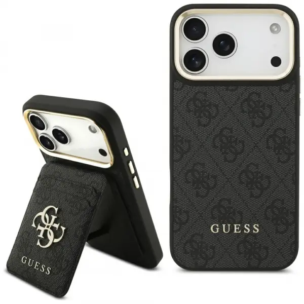 Husa MagSafe pentru Apple iPhone 17 Pro Max, Guess, Cardslot 4G, Neagra