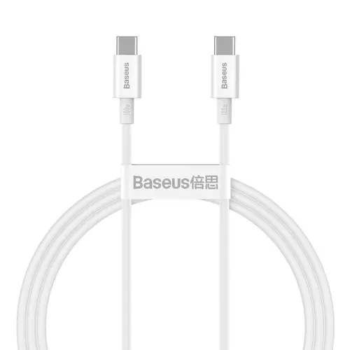 Cablu pentru incarcare si transfer de date Baseus Superior, 2x USB Type-C, 100W, 1m, Alb