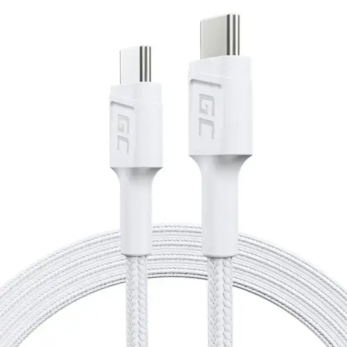 Cablu de date Green Cell PowerStream, USB-C - USB-C, 120cm, Power Delivery 60W, Alb