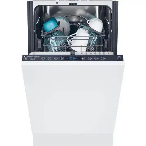 Masina de spalat vase incorporabila Candy Rapido CI0C7SB0FA, 10 seturi, 8 programe, Clasa C, WiFi, Motor inverter, Wash & Dry 35', Automatic Open Door, 45 cm (Alb)
