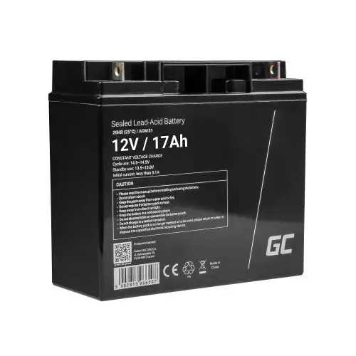Acumulator stationar  Green Cell AGM 12V 17Ah VRLA plum acid baterie fara mentenanta, pentru cositoare, scuter, barca