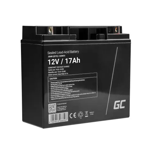 Acumulator stationar  Green Cell AGM 12V 17Ah VRLA plum acid baterie fara mentenanta, pentru cositoare, scuter, barca