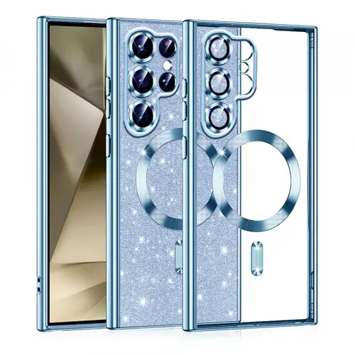 Husa MagSafe pentru Samsung Galaxy S22 Ultra 5G, Techsuit Luxury Glitter (Albastru)