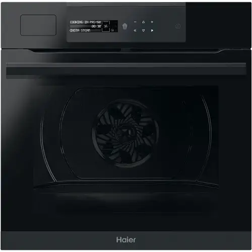 Cuptor electric incorporabil Haier HWO60SM6S9BH, 70 litri, WiFi, Steam, Autocuratare Pirolitica, 9 functii, Grill, Ghidaj telescopic, Sonda carne, Softclose, Clasa A+ (Negru)